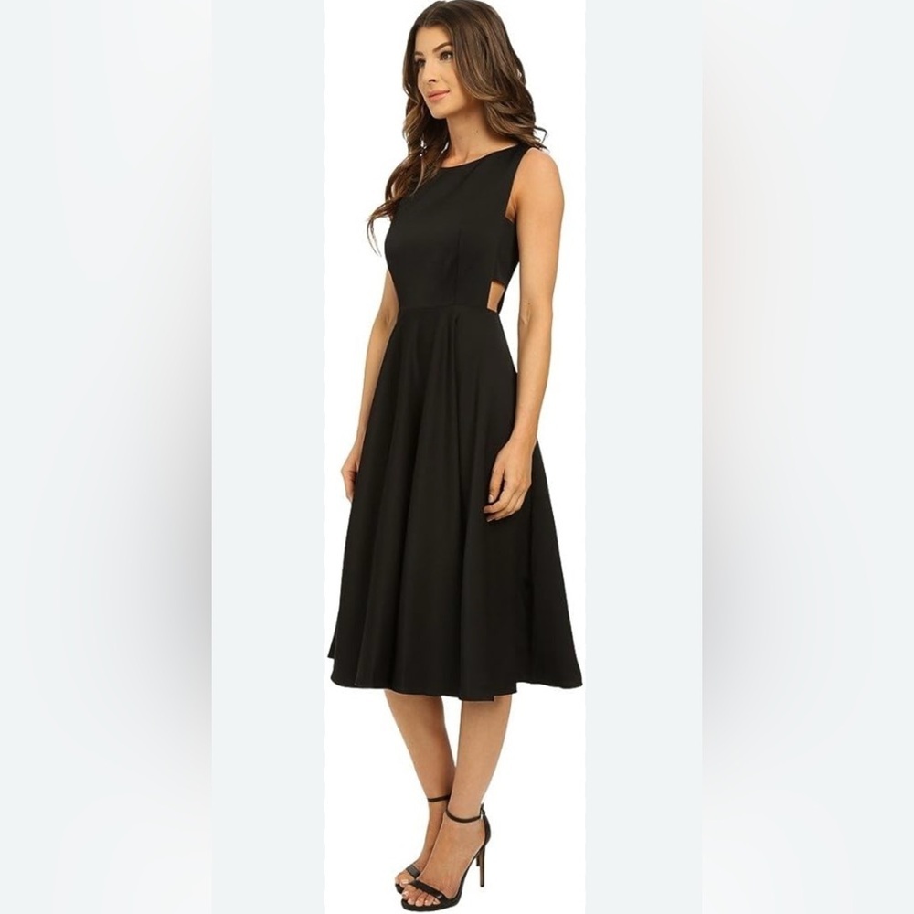 Ted Baker Black Sleeveless Midi Dress Cutout Waist Zipper Back Size 2